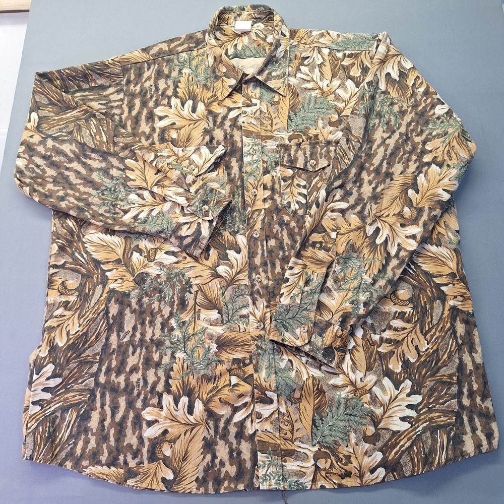 Vintage Elusive Camo Men 3XL Oak Leaf Bark Camouflage Hunting Shirt Made in USA